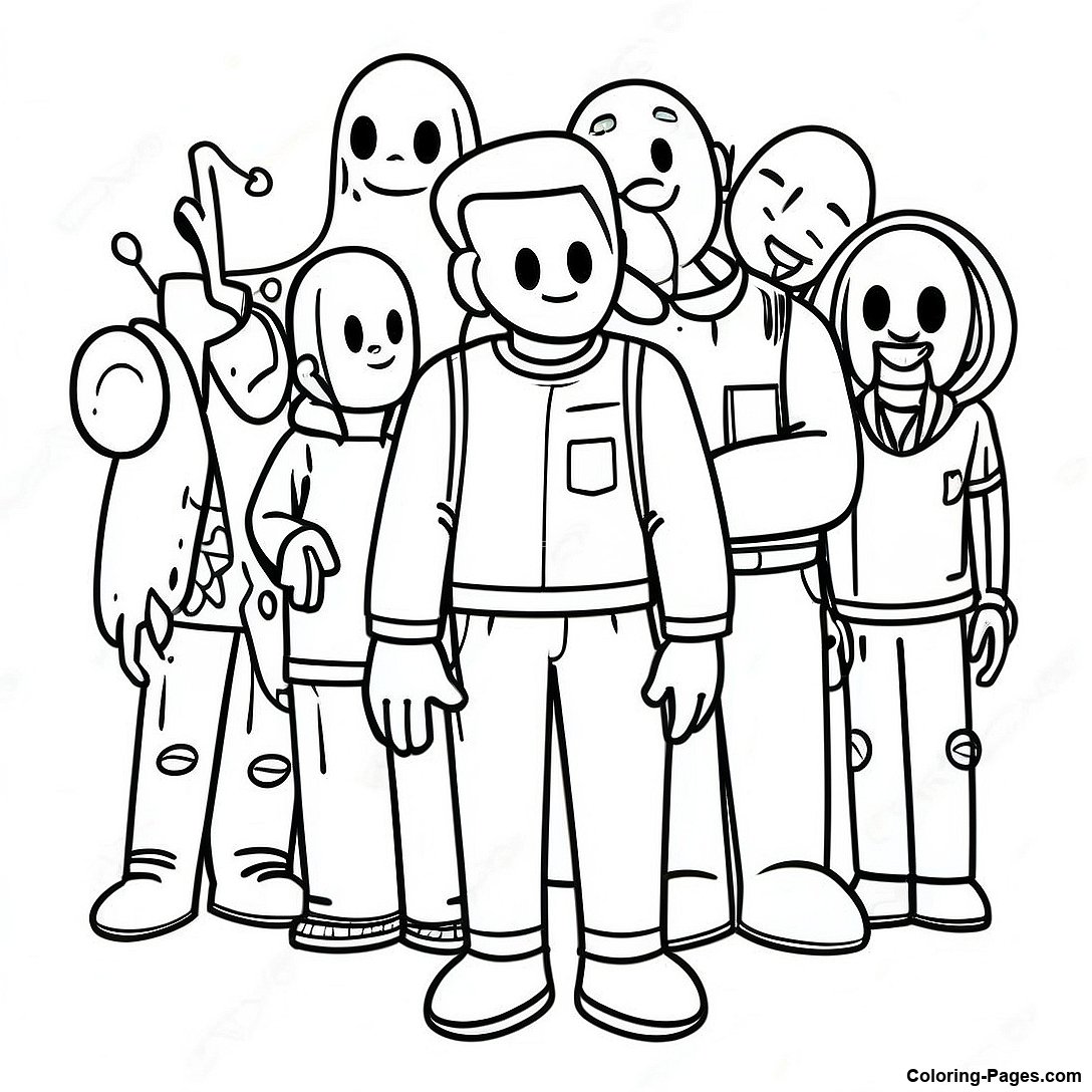 Among Us Group Of Friends Coloring Page | Coloring-Pages.com
