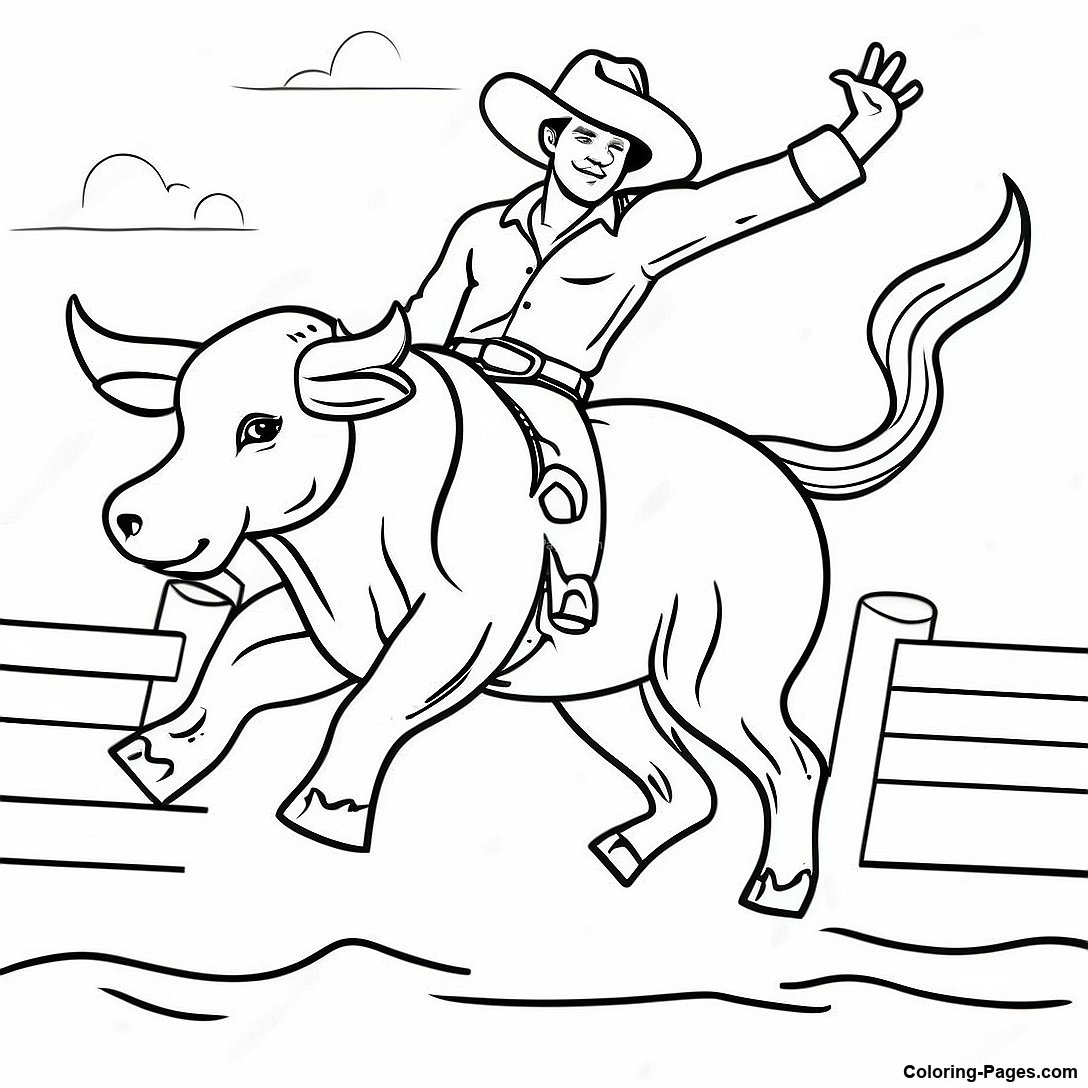 Brave Cowboy On Bucking Bull Coloring Page | Coloring-Pages.com