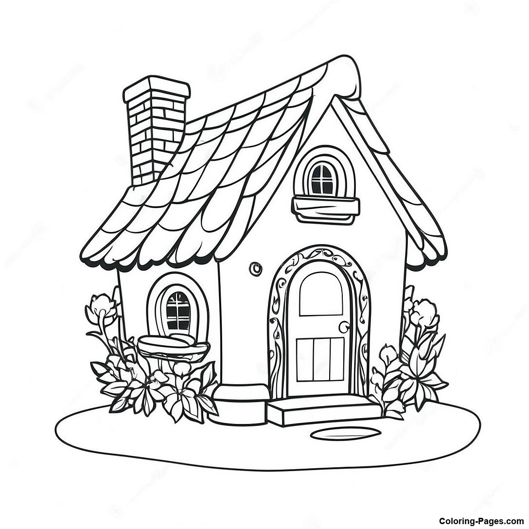 Free printable Charming Cottage Coloring Page coloring page from the Miscellaneous collection — black-and-white outline drawing for kids and adults.