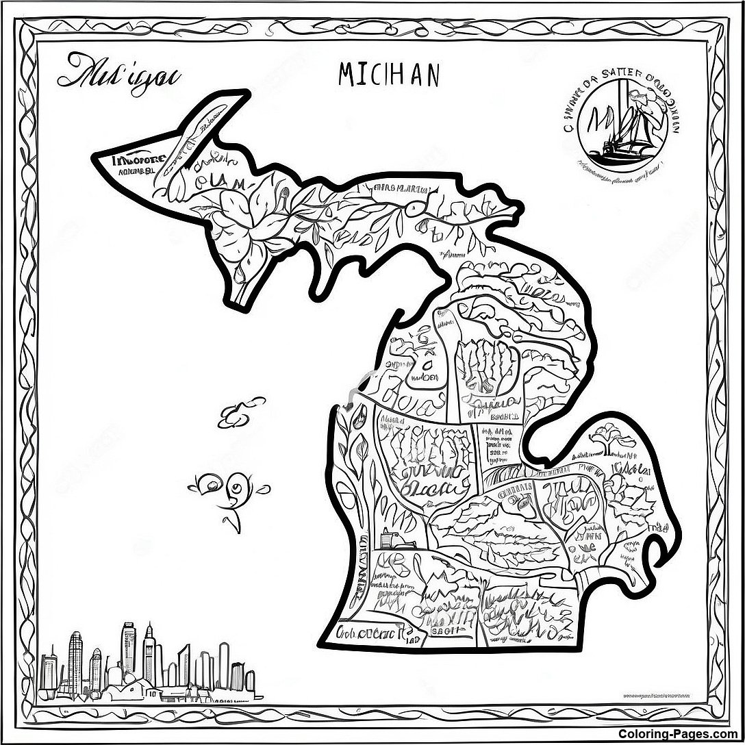 Colorful Michigan State Map Coloring Page