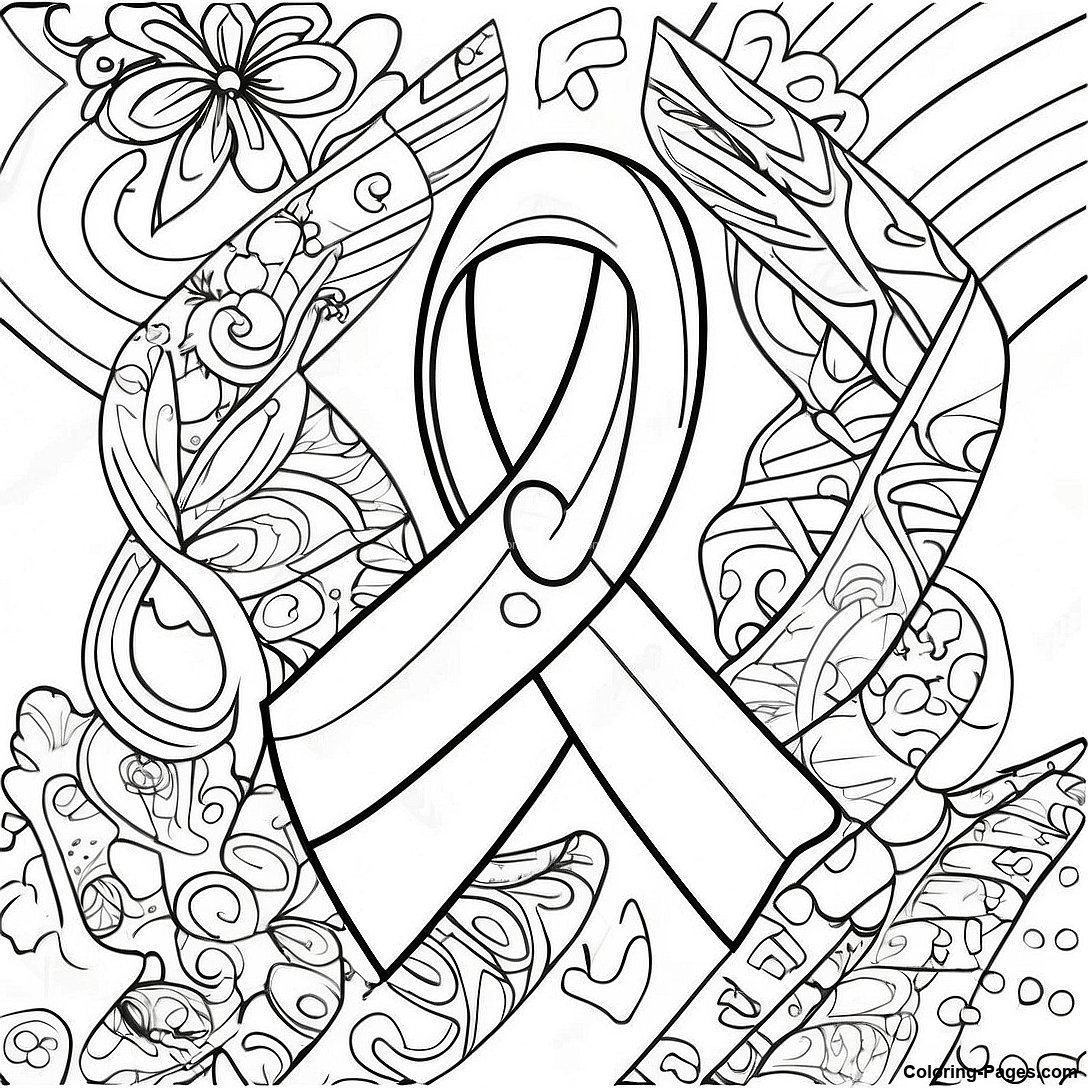 Free printable Colorful Type 1 Diabetes Ribbon Coloring Page coloring page from the Miscellaneous collection — black-and-white outline drawing for kids and adults.
