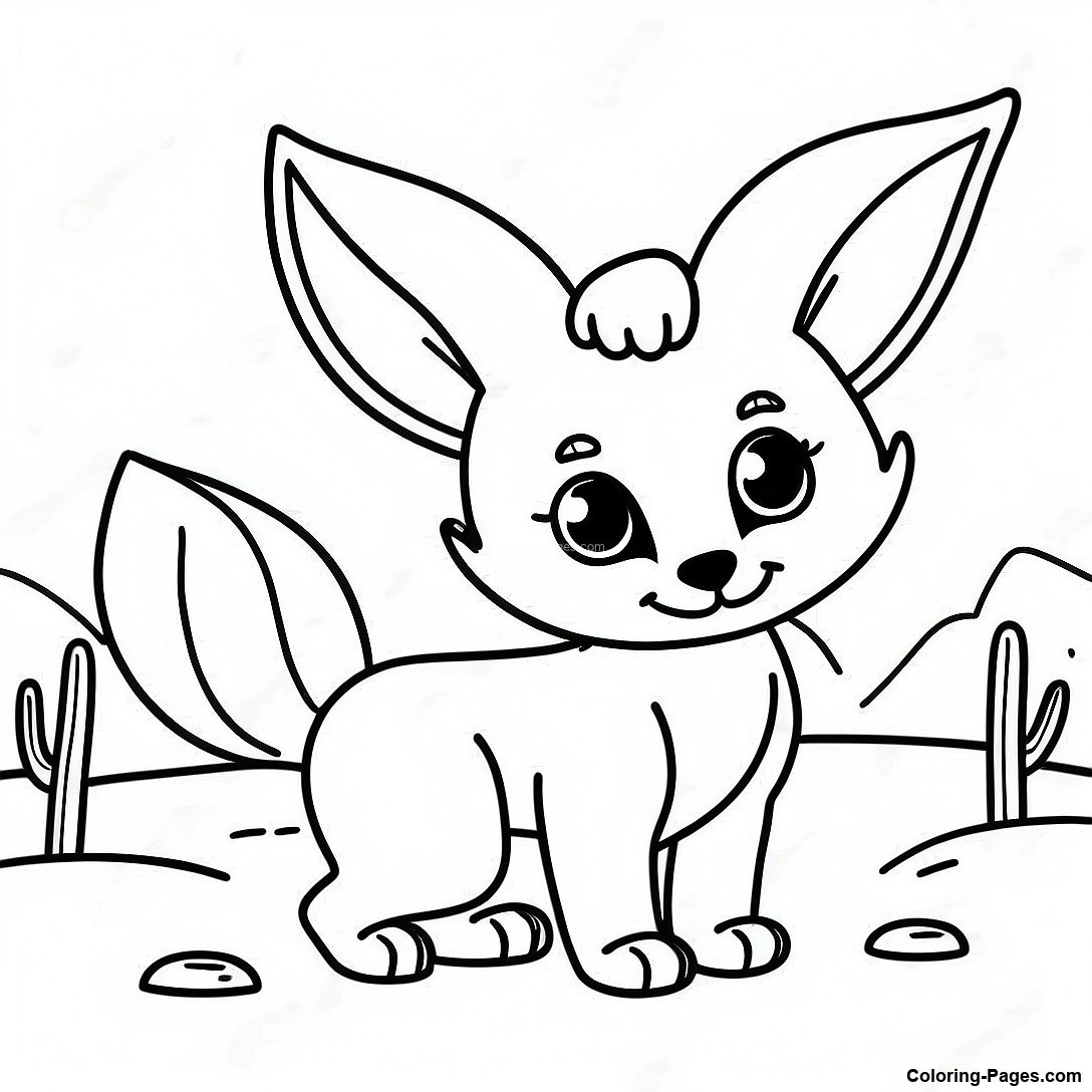 Cute Fennec Fox In The Desert Coloring Page