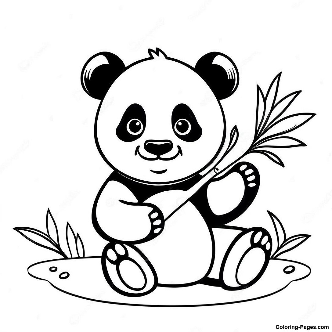 Cute Panda Eating Bamboo Coloring Page | Coloring-Pages.com