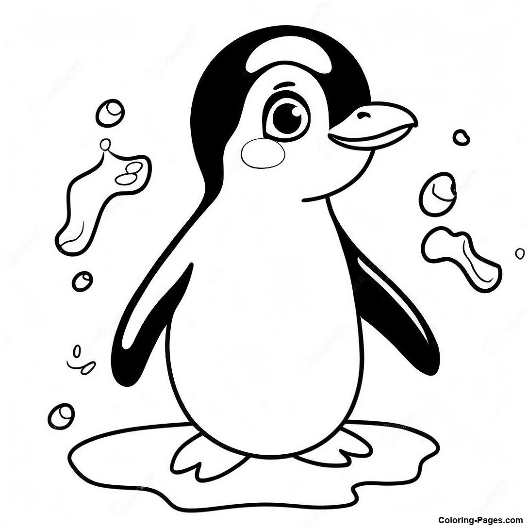 Cute Penguin On Ice Coloring Page