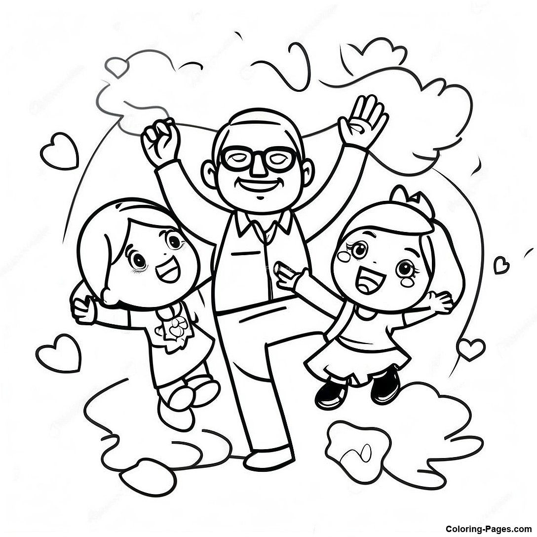 Dad And Kids Having Fun Coloring Page | Coloring-Pages.com