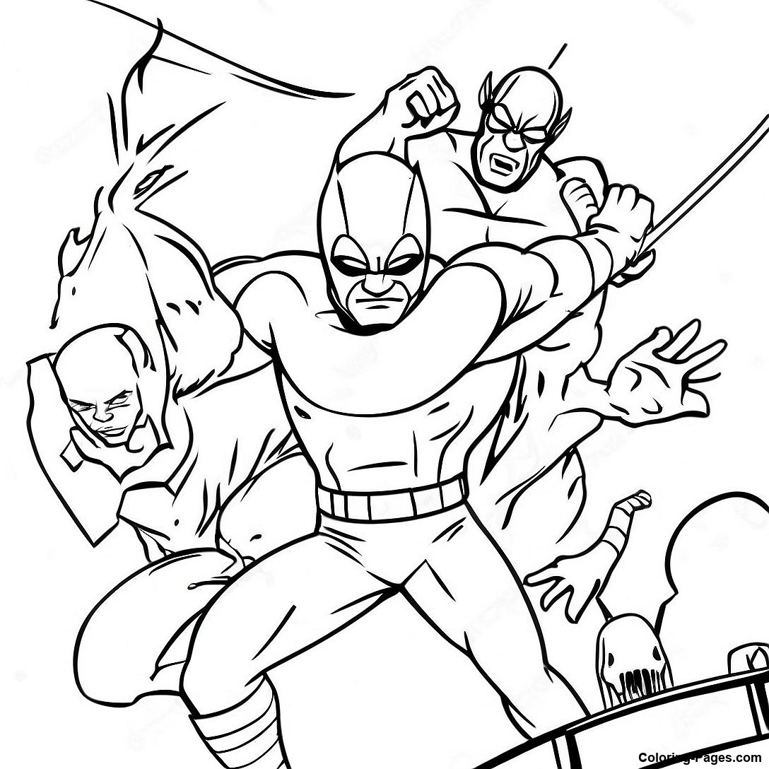 Daredevil Fighting Villains Coloring Page | Coloring-Pages.com