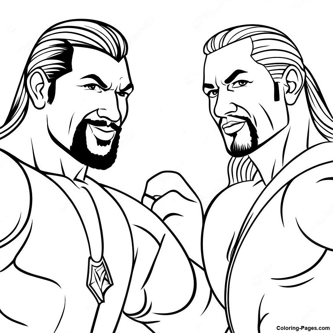 Free printable Dynamic Wwe Tag Team Coloring Page coloring page from the Miscellaneous collection — black-and-white outline drawing for kids and adults.