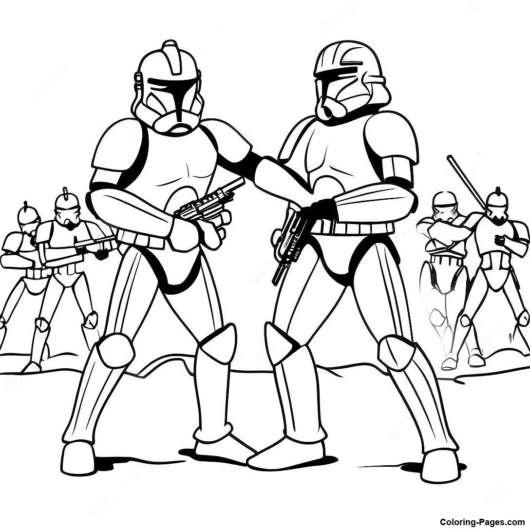 Epic Clone Trooper Battle Coloring Page | Coloring-Pages.com
