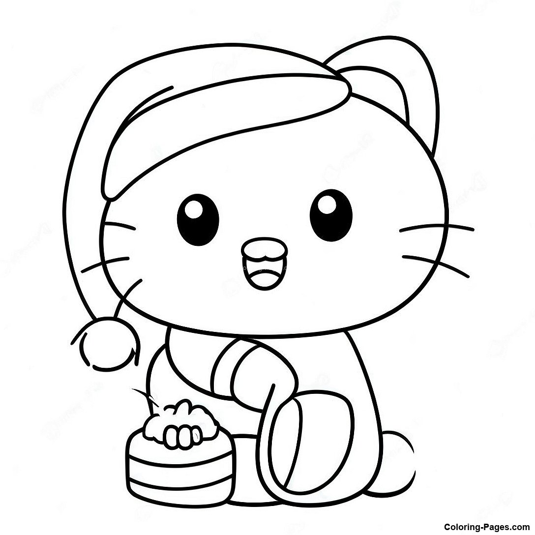Festive Hello Kitty With Santa Hat Coloring Page | Coloring-Pages.com