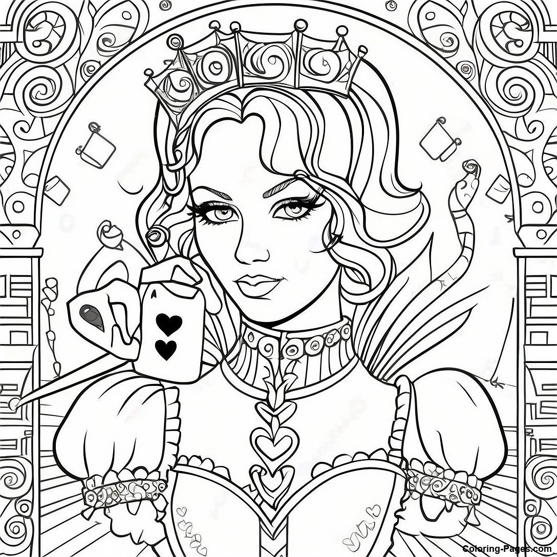 Gothic Steampunk Queen Of Hearts Coloring Page | Coloring-Pages.com