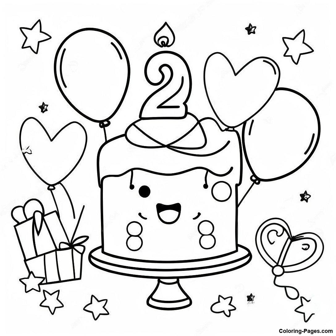 Happy 2nd Birthday Celebration Coloring Page | Coloring-Pages.com