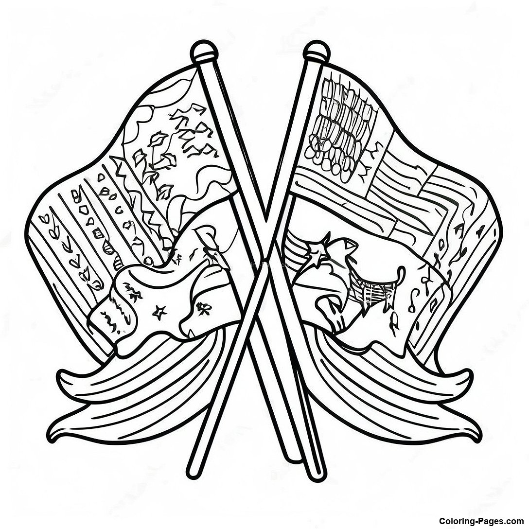 Free printable Hispanic Heritage Month Flags Coloring Page coloring page from the Miscellaneous collection — black-and-white outline drawing for kids and adults.