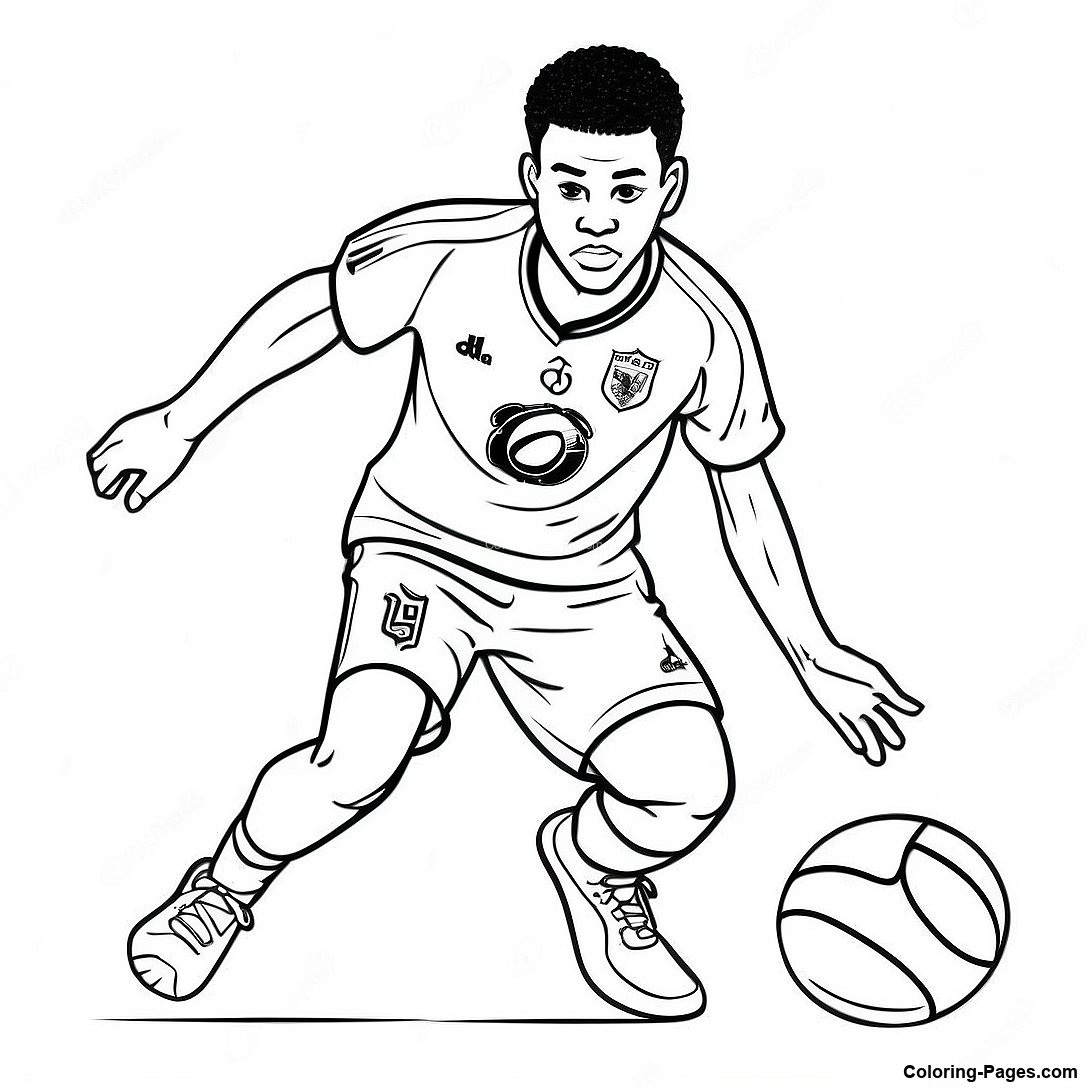 Jude Bellingham Dribbling Coloring Page | Coloring-Pages.com