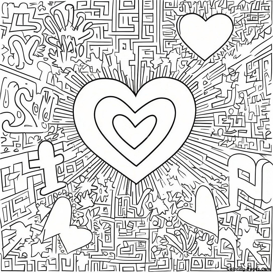 Keith Haring Heart Motif Coloring Page | Coloring-Pages.com