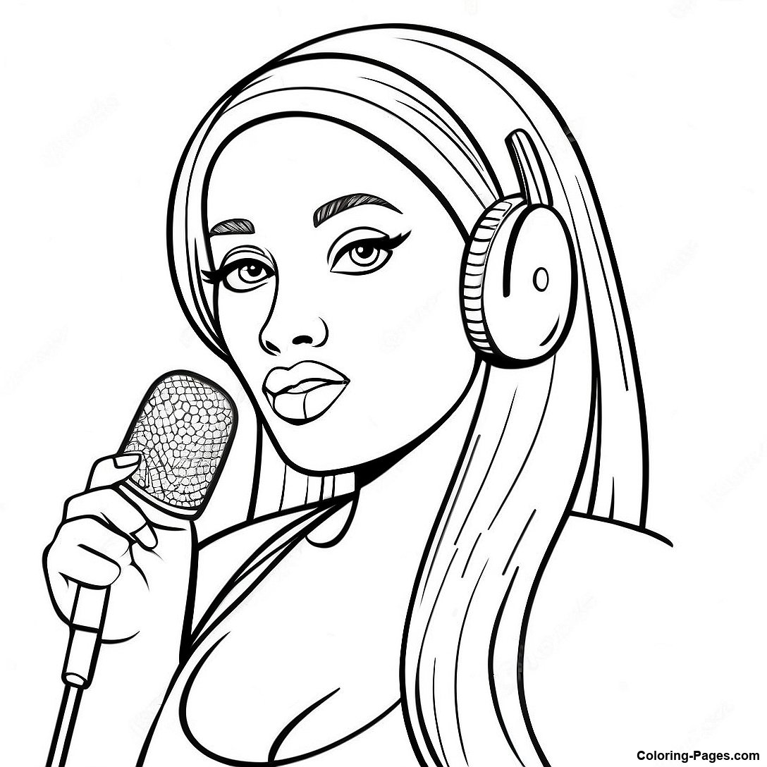 Nicki Minaj With Microphone Coloring Page | Coloring-Pages.com