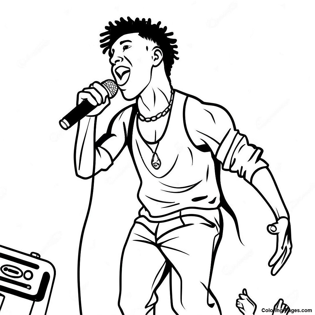Free printable Nle Choppa Performing On Stage Coloring Page coloring page from the Miscellaneous collection — black-and-white outline drawing for kids and adults.