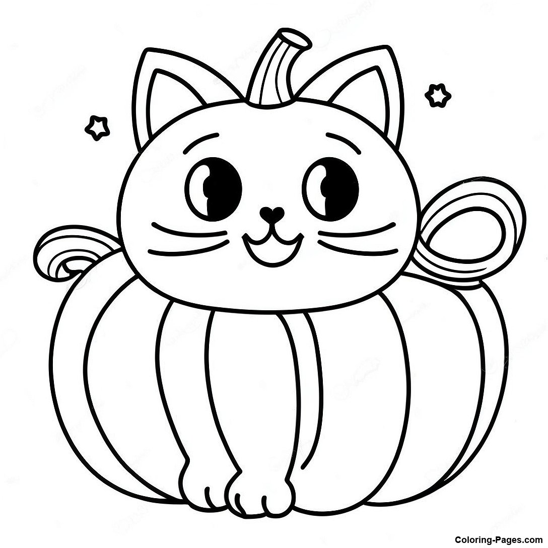 Playful Pumpkin Cat Coloring Page