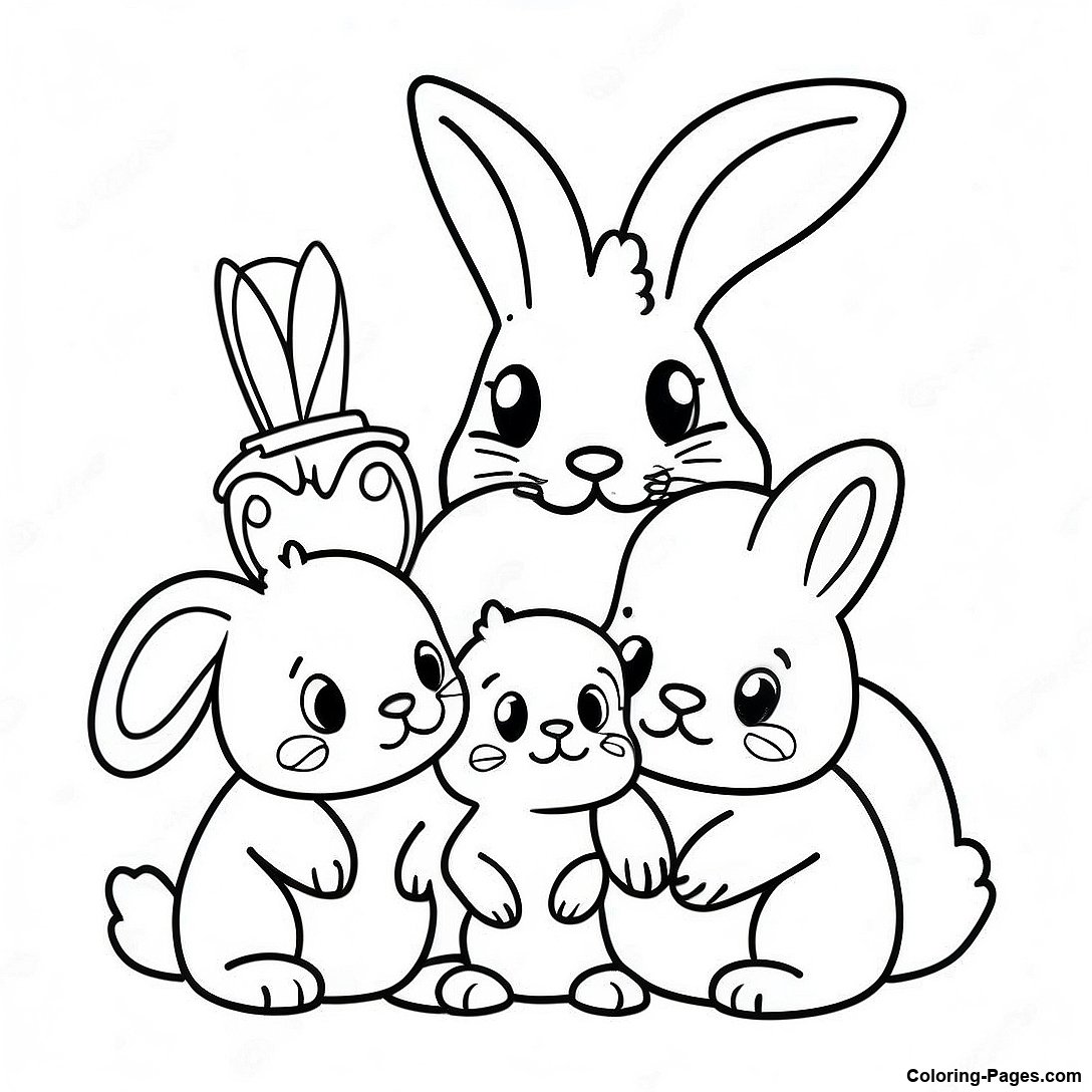 Realistic Bunny Family Coloring Page | Coloring-Pages.com