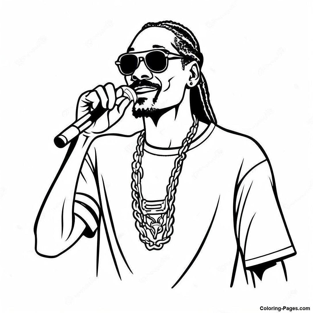Free printable Snoop Dogg Performing On Stage Coloring Page coloring page from the Miscellaneous collection — black-and-white outline drawing for kids and adults.