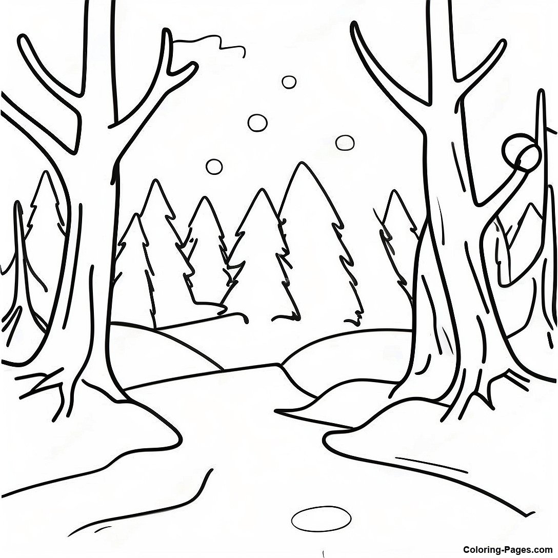 Snowy Forest Landscape Coloring Page | Coloring-Pages.com