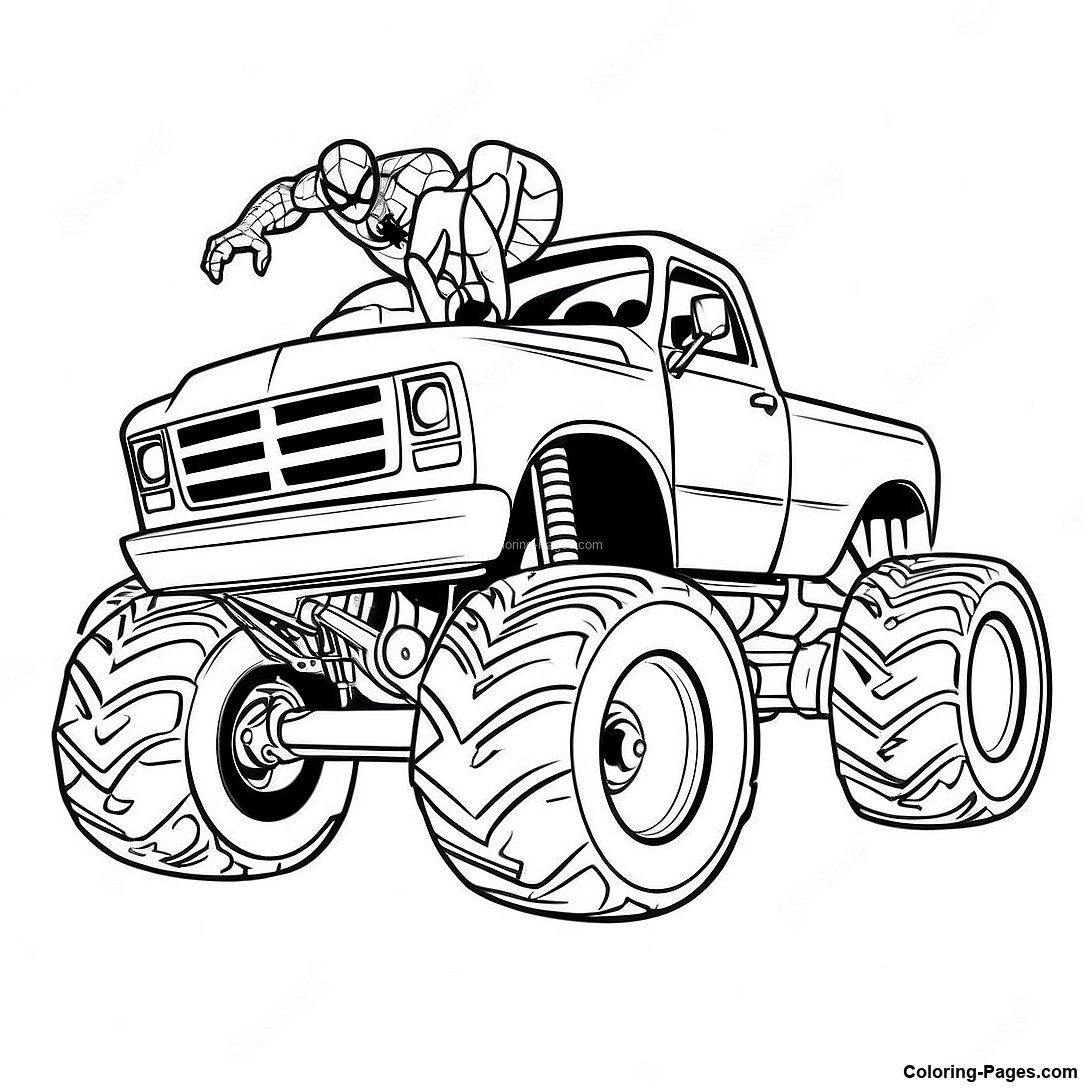 Spiderman Driving A Giant Monster Truck Coloring Page | Coloring-Pages.com