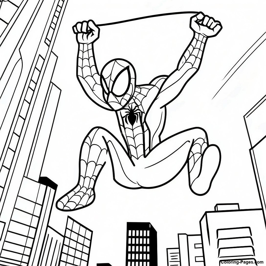 Spiderman Swinging With Love Coloring Page | Coloring-Pages.com