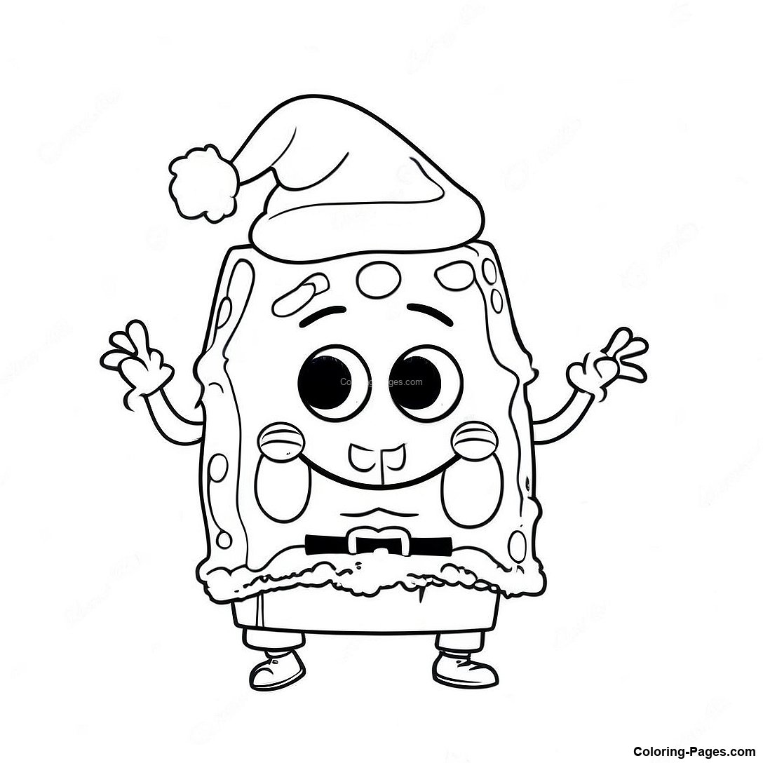Spongebob With Santa Hat Coloring Page | Coloring-Pages.com
