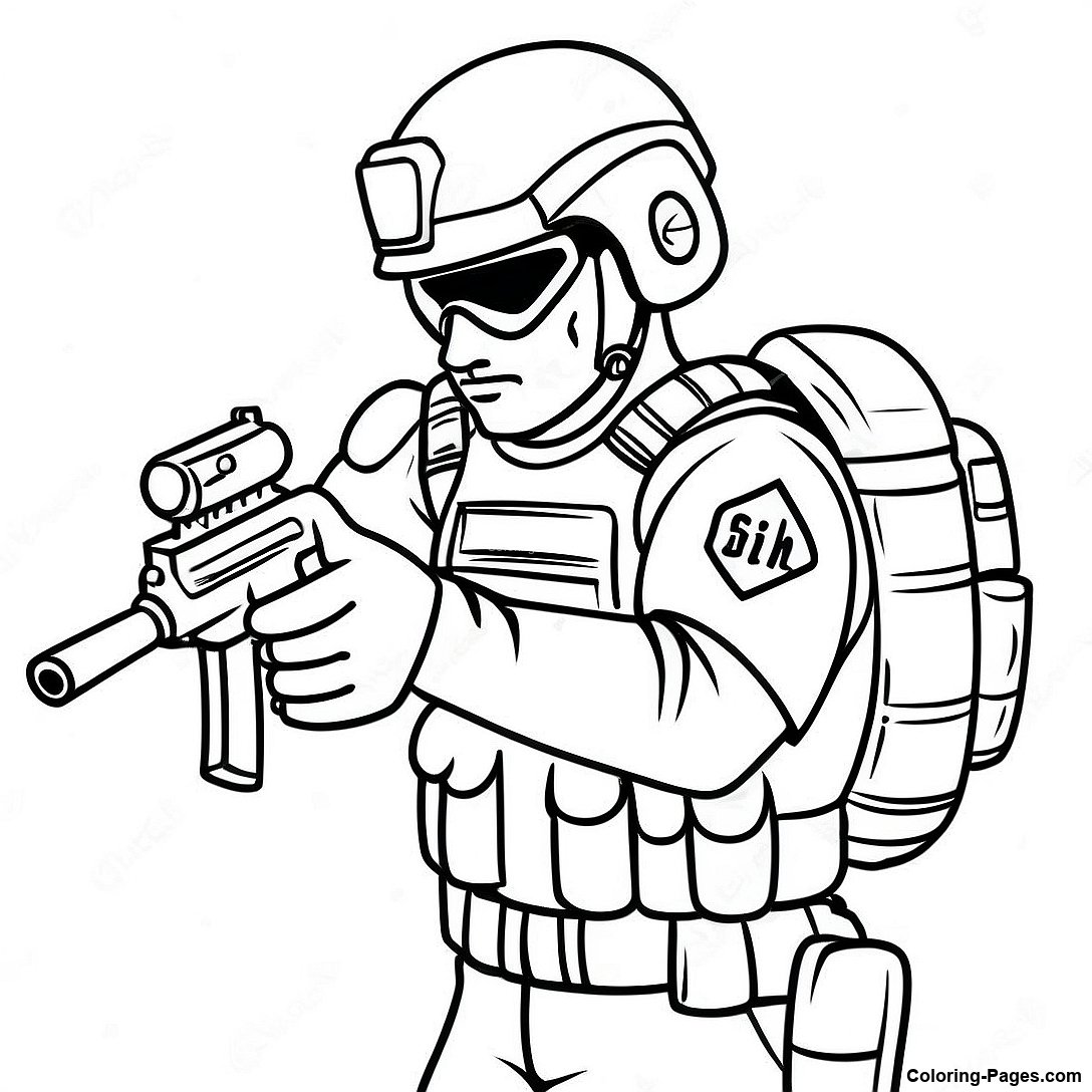 Swat Officer In Action Coloring Page | Coloring-Pages.com