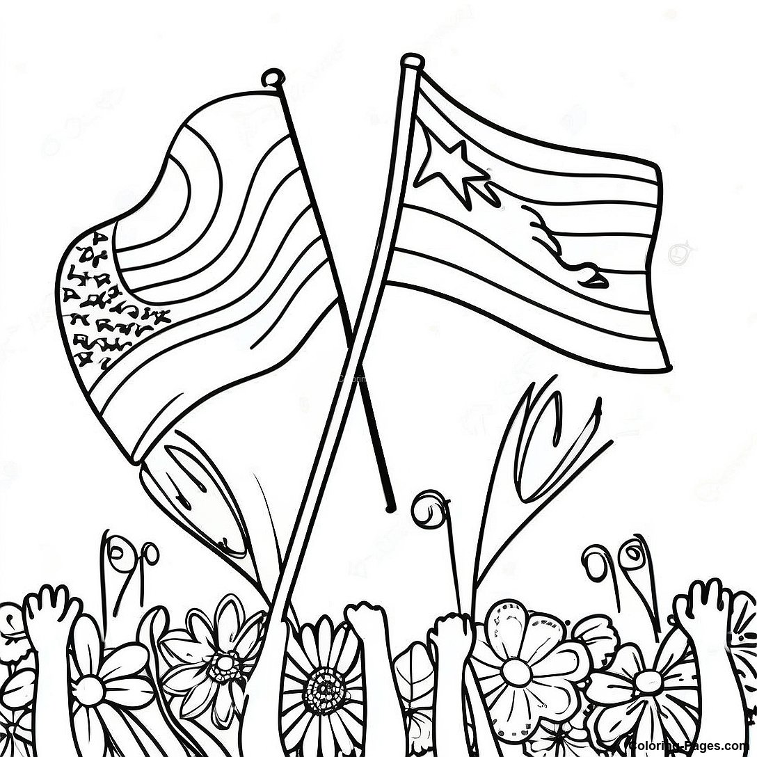 Free printable Vibrant Hispanic Heritage Flags Coloring Page coloring page from the Miscellaneous collection — black-and-white outline drawing for kids and adults.