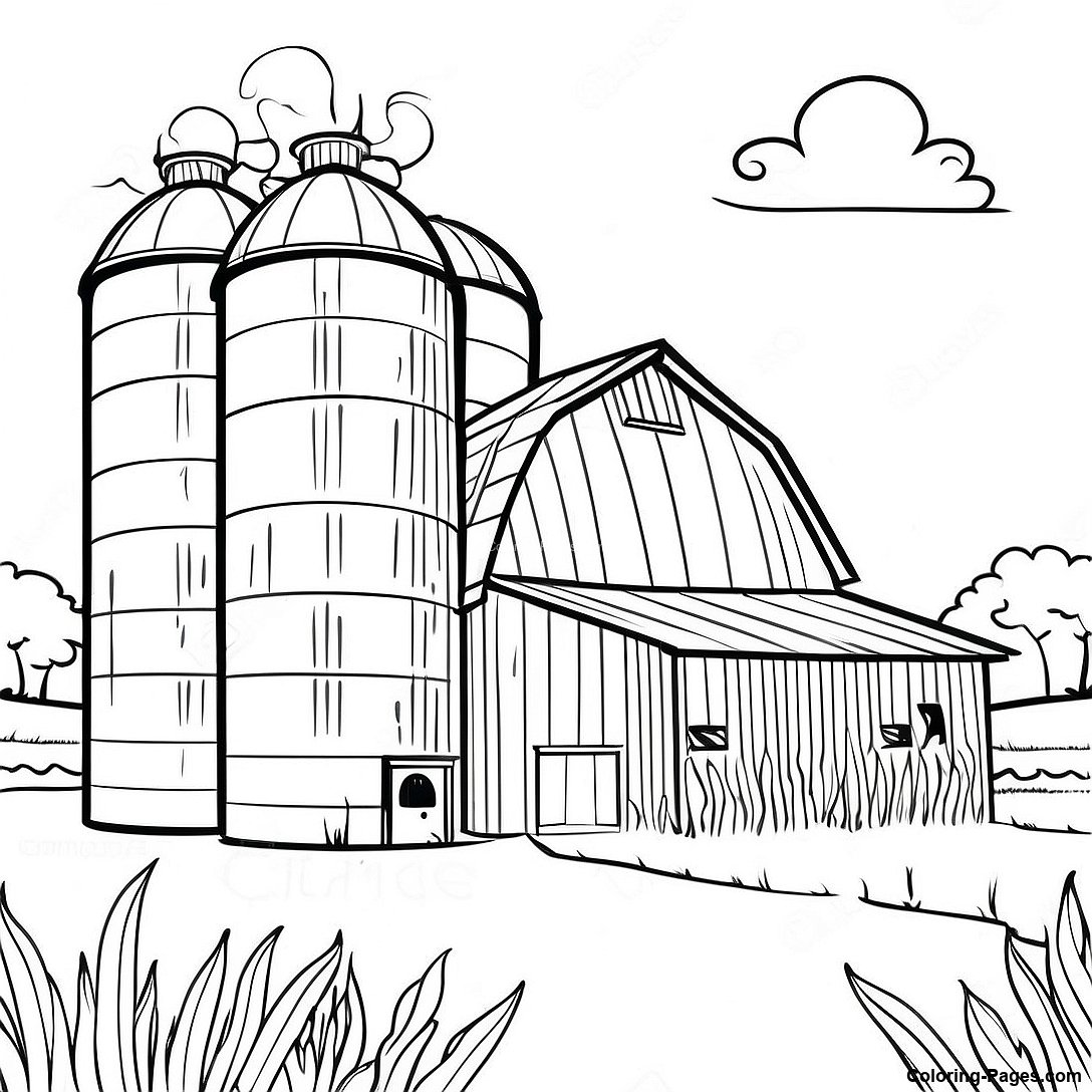 Vintage Barn With Silos Coloring Page 77449 20080