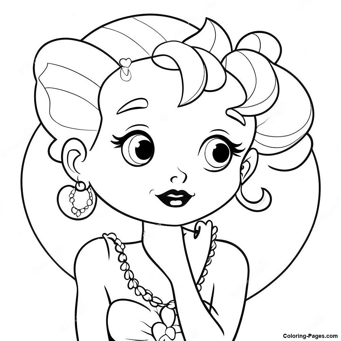 Free printable Vintage Betty Boop Coloring Page coloring page from the Kids TV Shows collection — black-and-white outline drawing for kids and adults.