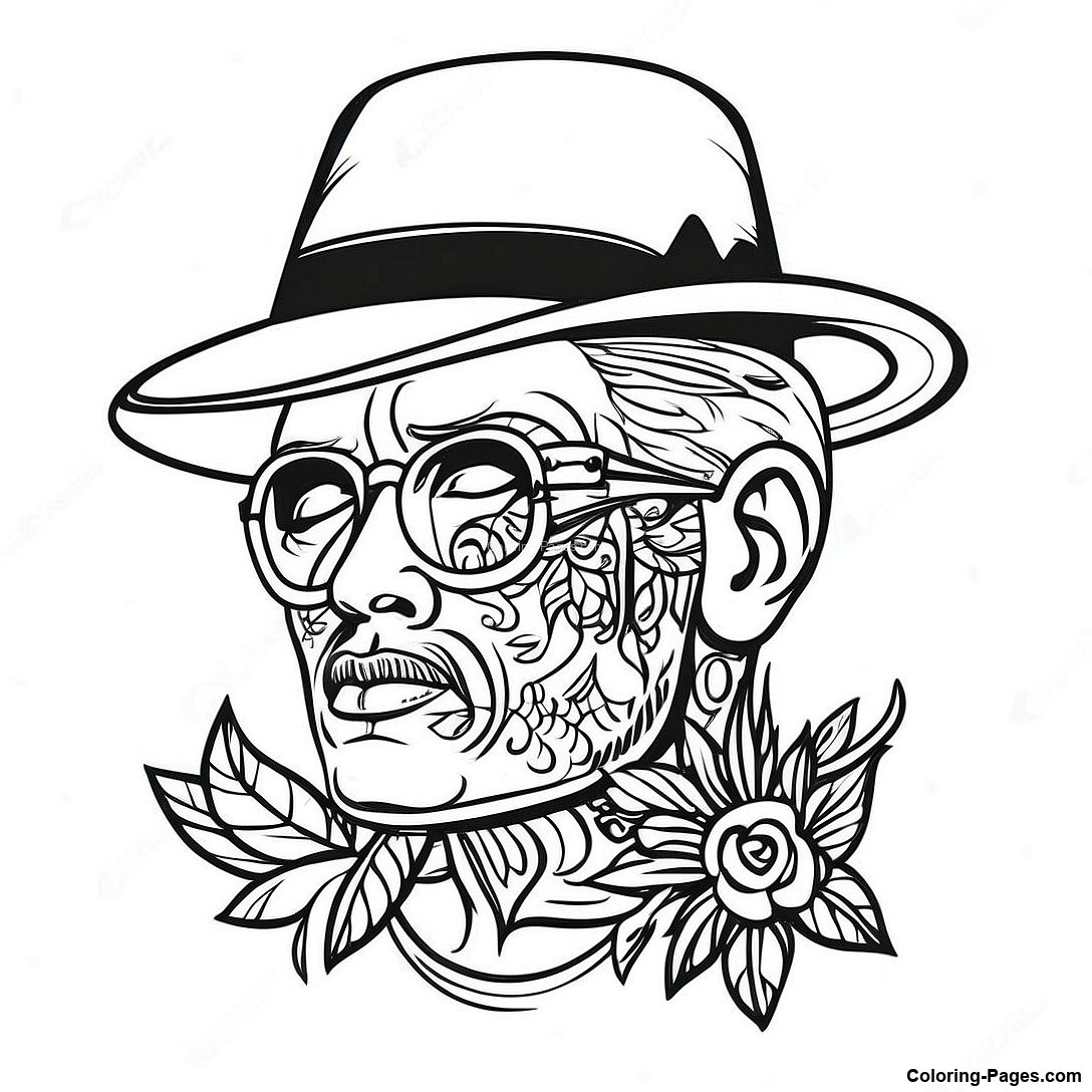 Free printable Vintage Gangsta Tattoo Style Coloring Page coloring page from the Miscellaneous collection — black-and-white outline drawing for kids and adults.