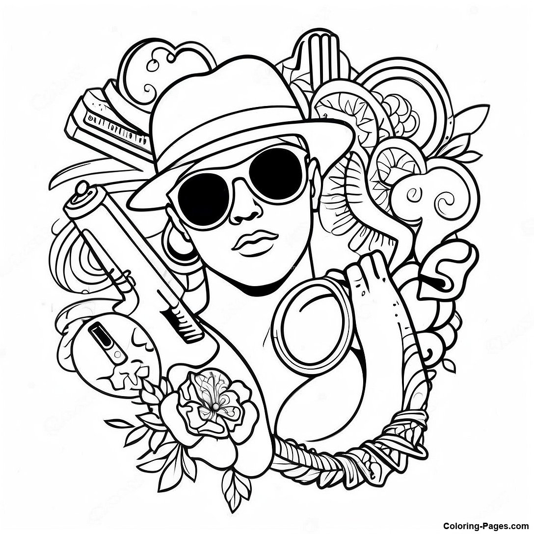 Vintage Gangsta Tattoo Style Coloring Page 72935 16582