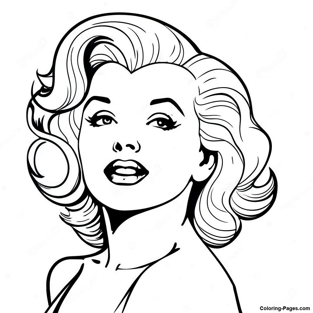 Free printable Vintage Marilyn Monroe Portrait Coloring Page coloring page from the Celebrities collection — black-and-white outline drawing for kids and adults.
