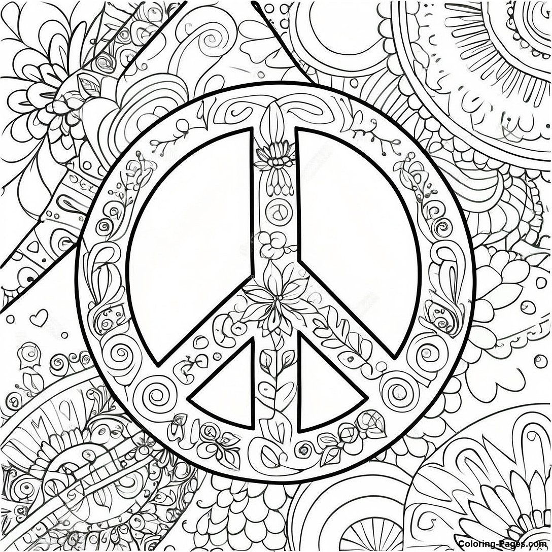Vintage Peace Sign Coloring Page 68769 15061