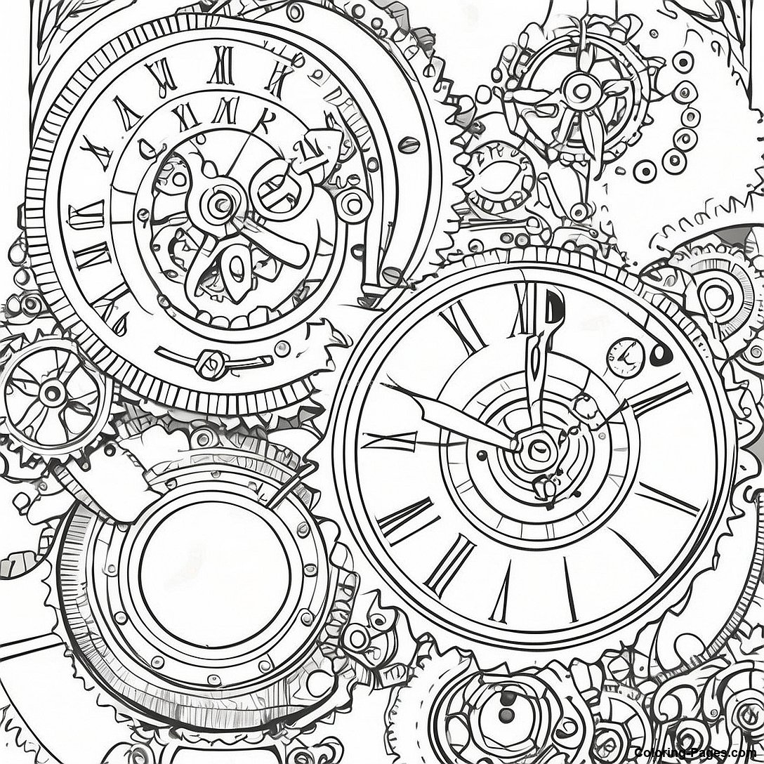Vintage Steampunk Clockwork Coloring Page 79876 21952