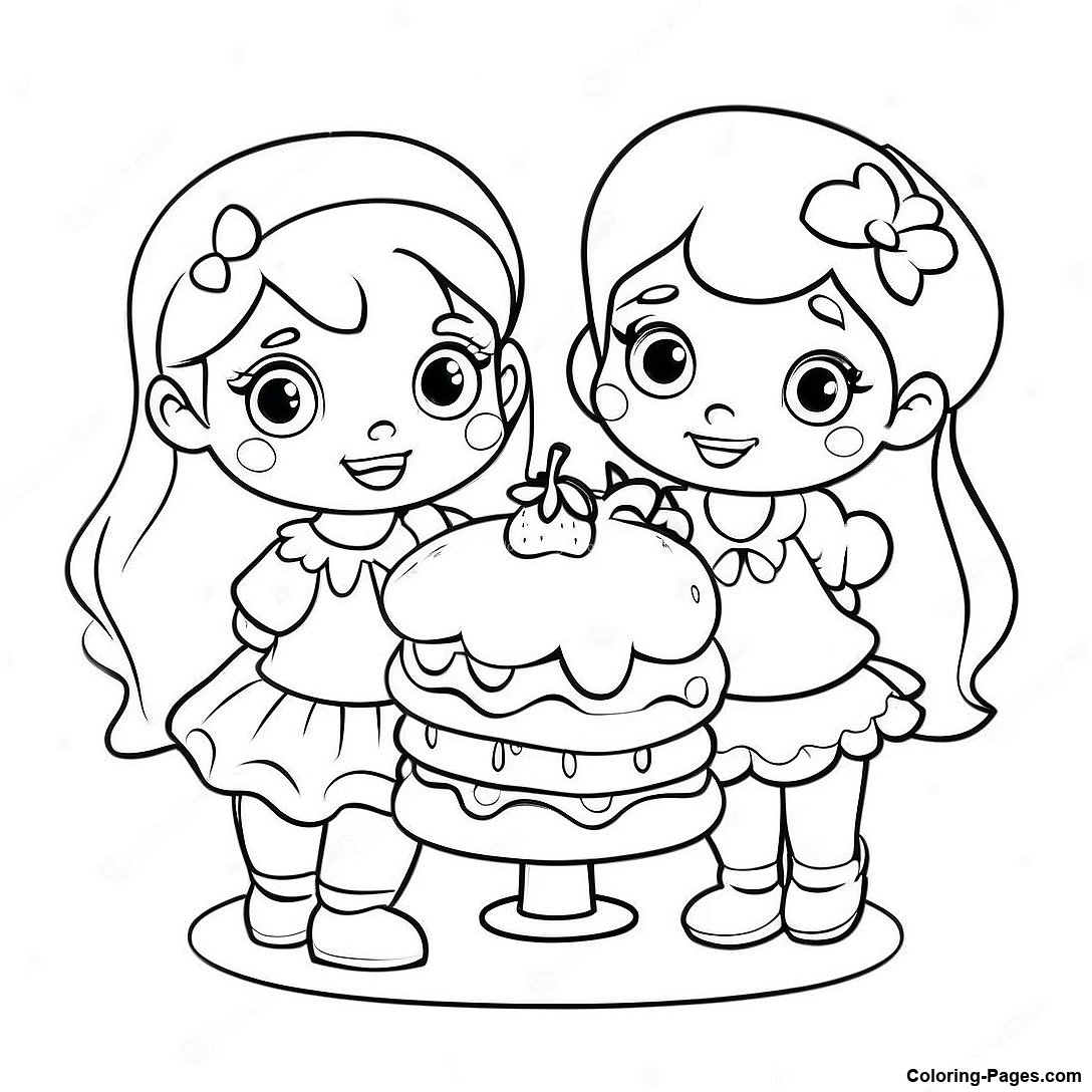 Free printable Vintage Strawberry Shortcake With Friends Coloring Page coloring page from the Kids TV Shows collection — black-and-white outline drawing for kids and adults.
