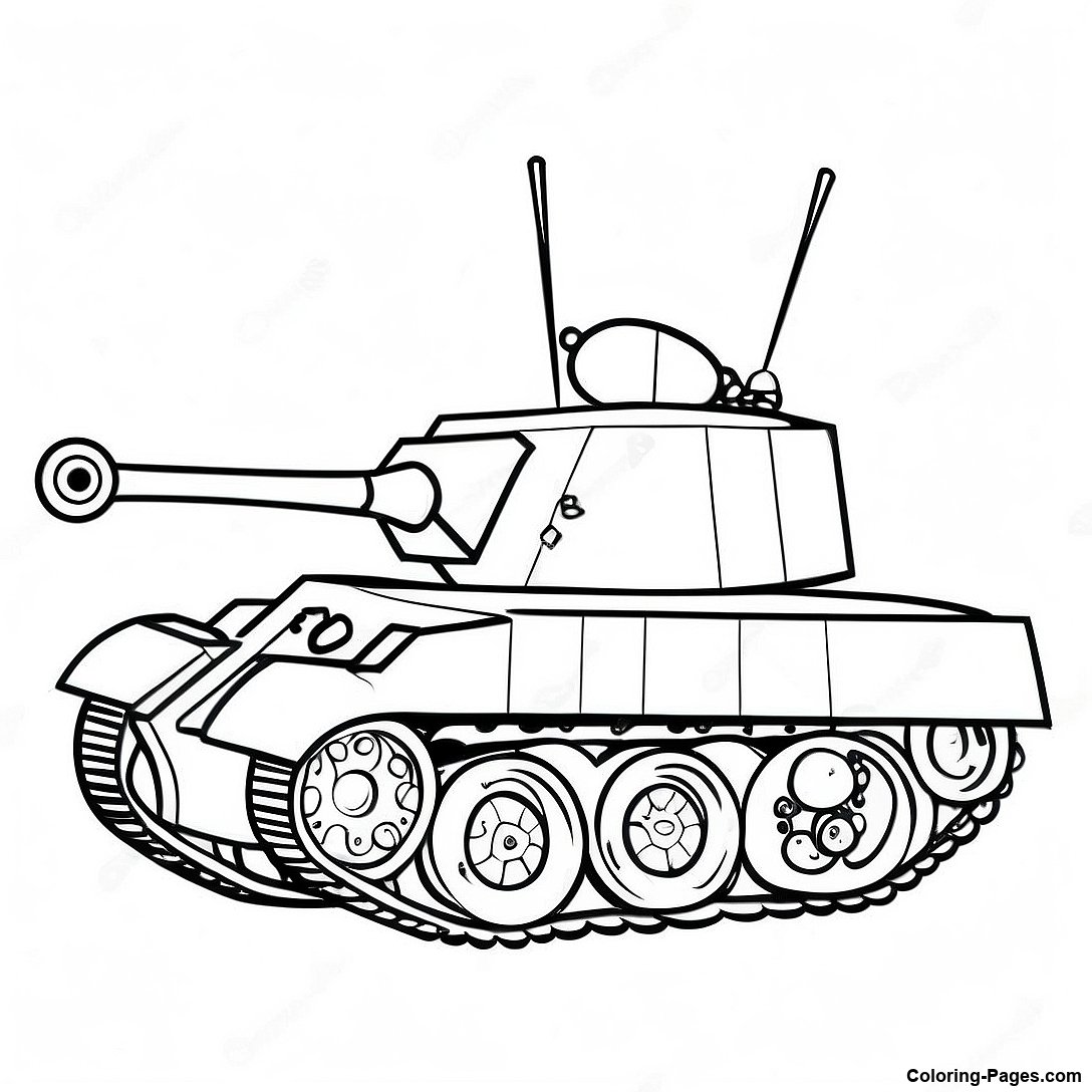Free printable Vintage Tank Design Coloring Page coloring page from the Machines collection — black-and-white outline drawing for kids and adults.