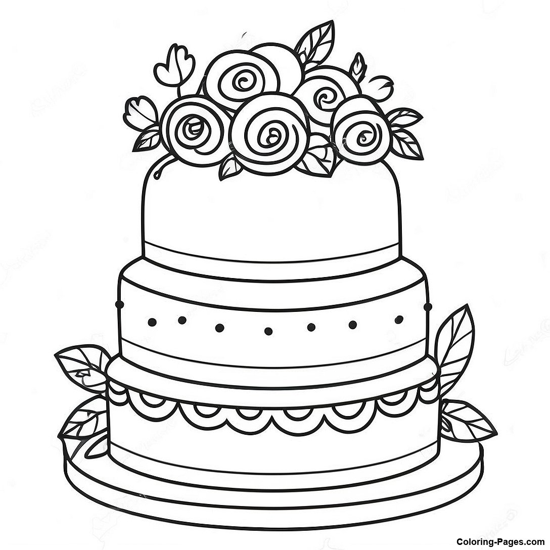 Free printable Vintage Wedding Cake Coloring Page coloring page from the Food collection — black-and-white outline drawing for kids and adults.