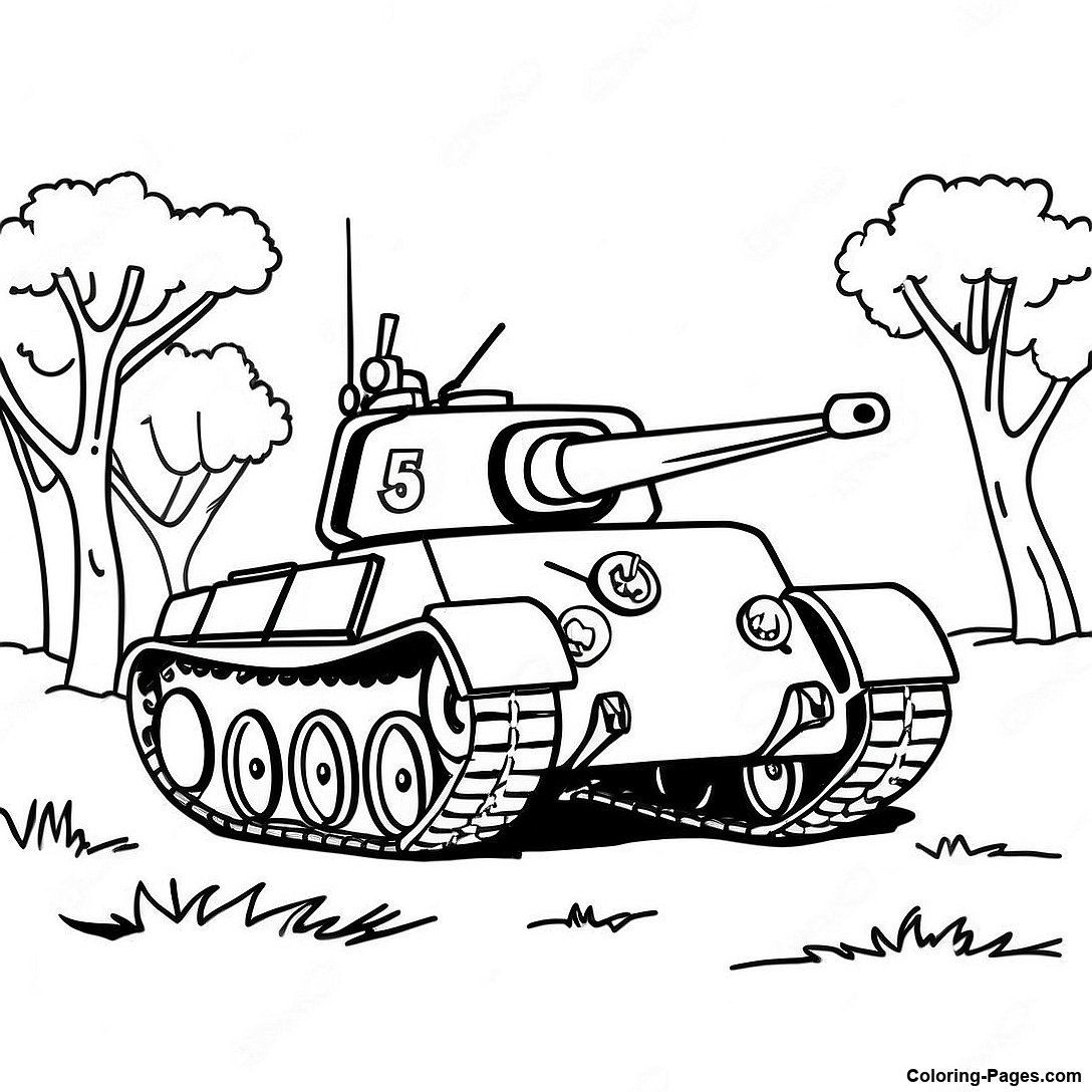 Free printable Vintage Ww2 Tank Coloring Page coloring page from the Machines collection — black-and-white outline drawing for kids and adults.