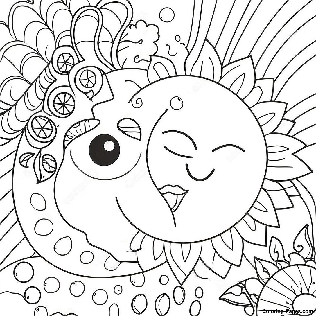 Whimsical Bohemian Sun And Moon - Whimsical Bohemian Sun And Moon Coloring Page 88443 28908 