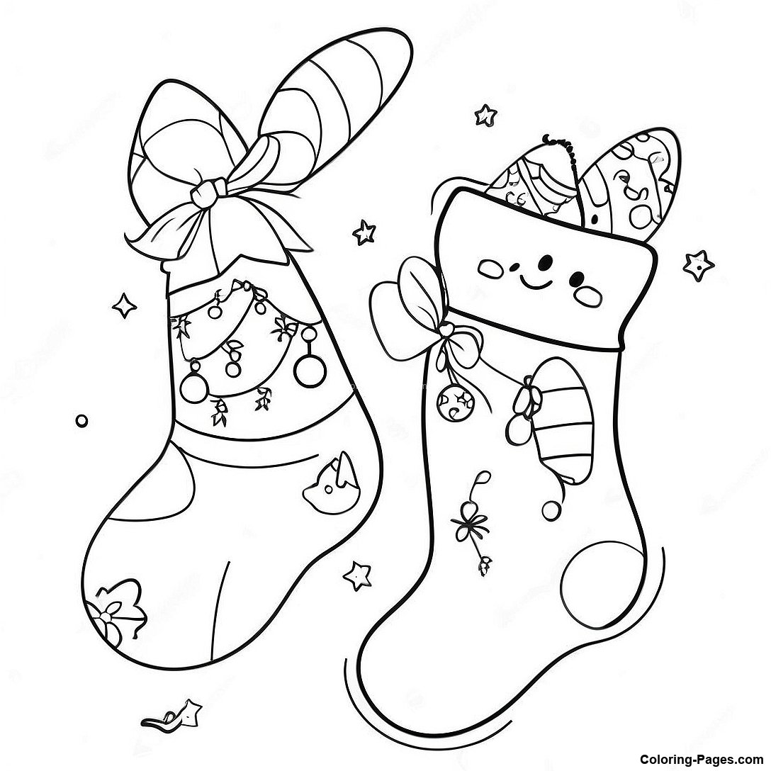 Whimsical Christmas Stockings With Elves Coloring Page | Coloring-Pages.com
