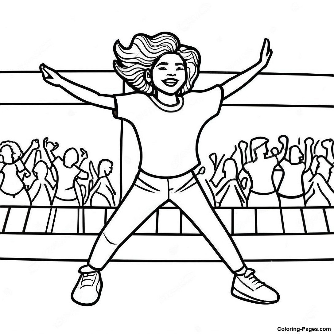 Free printable Zendaya Dancing On Stage Coloring Page coloring page from the Celebrities collection — black-and-white outline drawing for kids and adults.