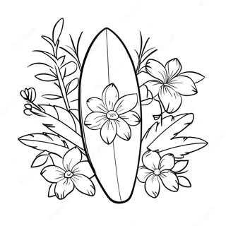 Surfboard With Tropical Flowers Coloring Page 100932 39414