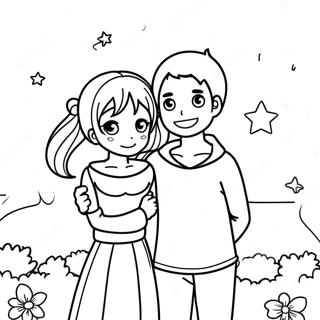 Adorable Anime Couple Under The Stars Coloring Page 101008-39472