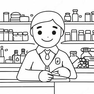 Cheerful Pharmacist Behind Counter Coloring Page 102118-40452