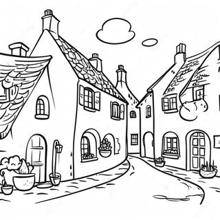 Charming French Village Scene Coloring Page 104663 42423