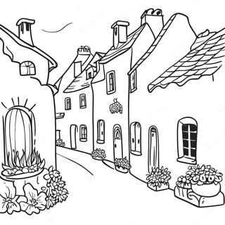 Charming French Village Scene Coloring Page 104663 42424