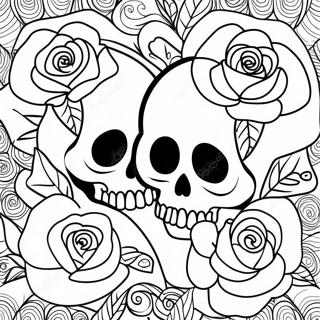 Love Skulls And Roses Coloring Page 104789-42513