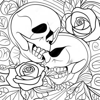 Love Skulls And Roses Coloring Page 104789-42516